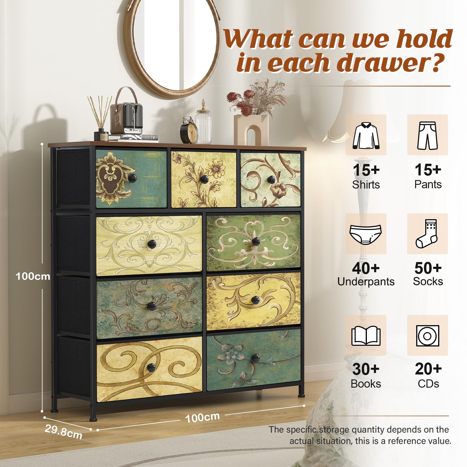 LYNCOHOME Chest of Drawers Bedroom Furniture with 9 Drawers Fabric Storage Organizer Unit for Living Room, Bedroom, Closet Easy to Assemble