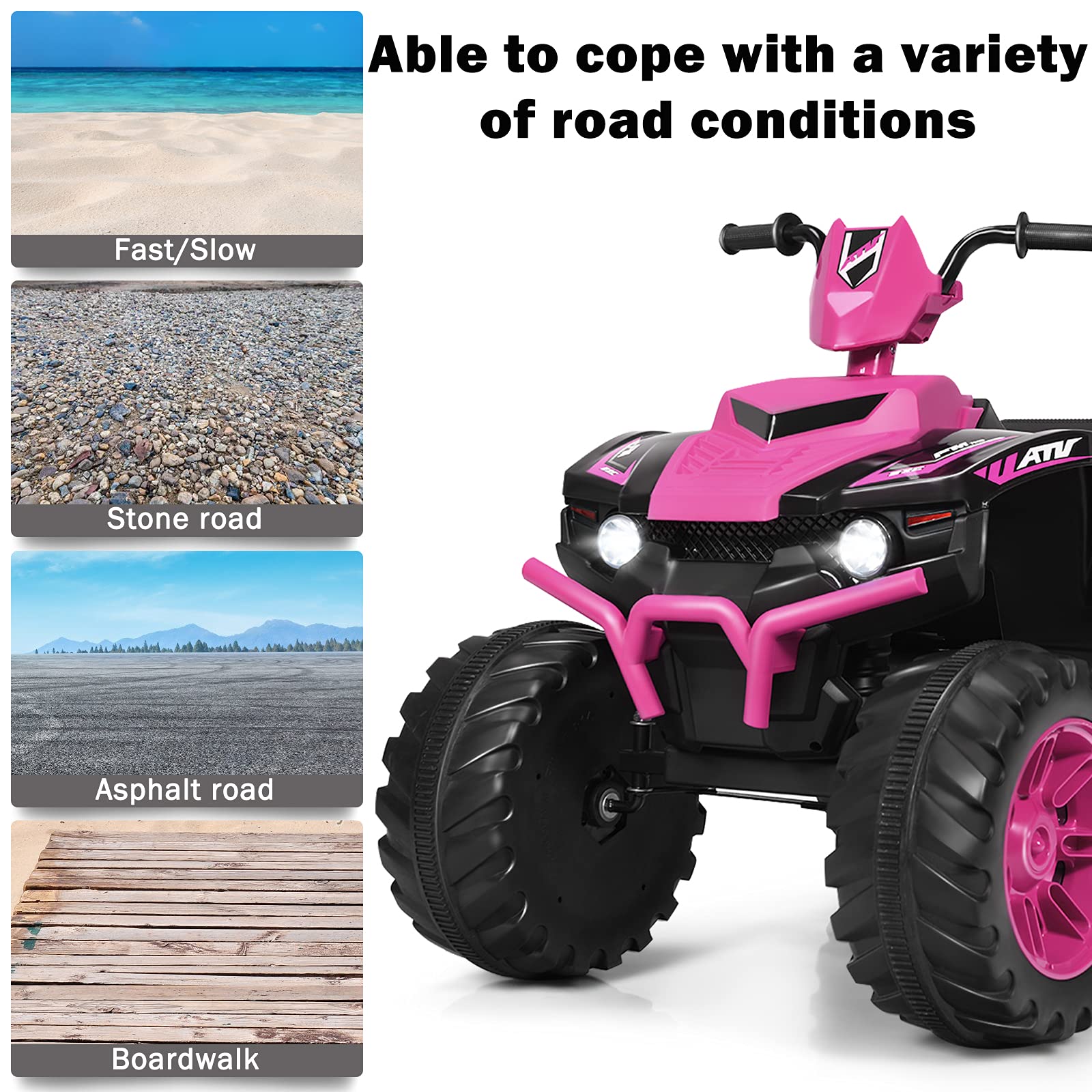 GYMAX Kids Electric Quad Bike, Children Ride On ATV with Bluetooth, Lights, Music, Horn, High/Low Speeds and Slow Start, 12 V Battery Powered Toy Car for 3-7 Years Boys Girls (Blue)