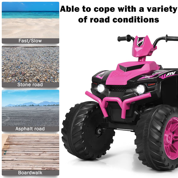 GYMAX Kids Electric Quad Bike, Children Ride On ATV with Bluetooth, Lights, Music, Horn, High/Low Speeds and Slow Start, 12 V Battery Powered Toy Car for 3-7 Years Boys Girls (Blue)