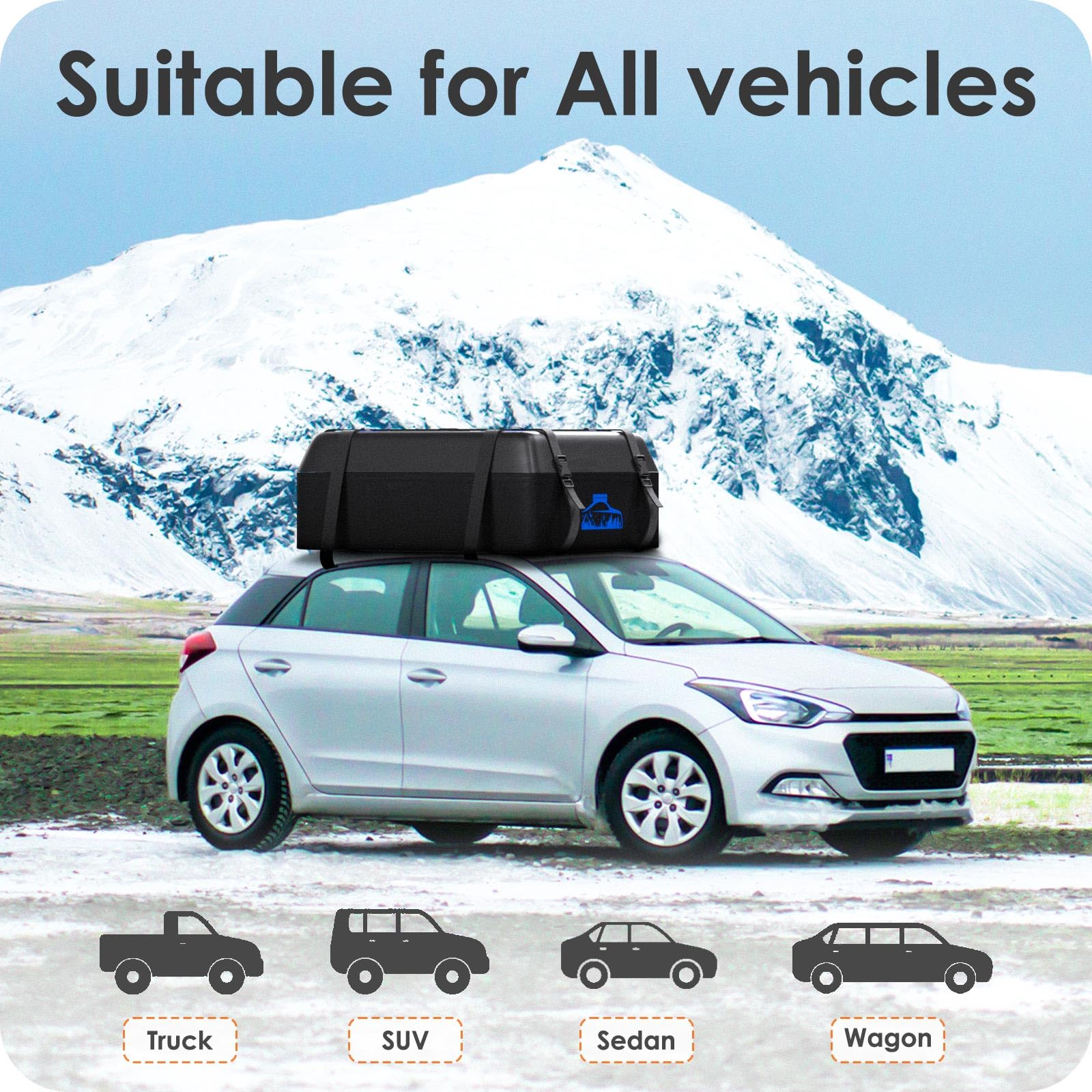 BOYUJK Car Roof Bag - 20 Cubic/566L, Waterproof, No Rack Needed, Anti-Slip Mat & 6 Heavy-Duty Straps, Folding Soft Roof Box (Blue, 566L)