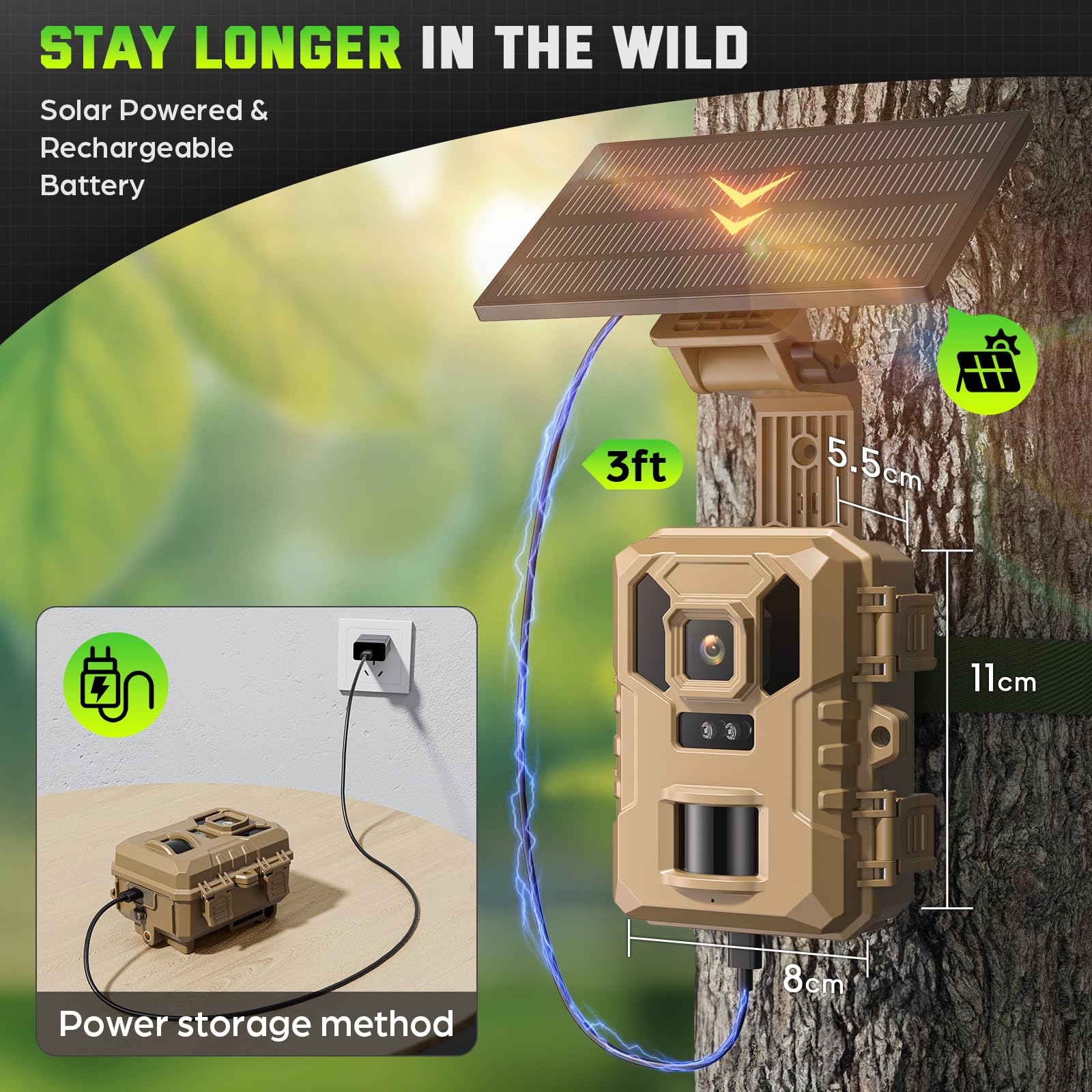 Wildlife Camera - 4K 64MP WiFi Trail Cameras With Night Vision Motion Activated Waterproof IP66 with 32GB SD Card, Garden Camera Solar Power, Built-in Rechargeable Battery, 0.2s Trigger