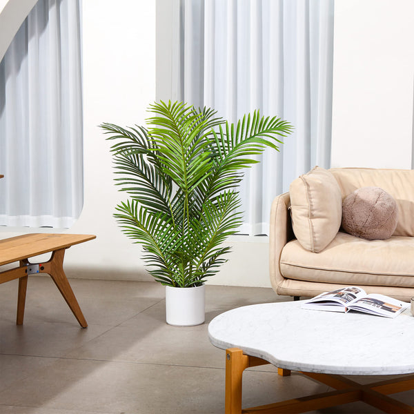 Fopamtri Artificial Plants Indoor Faux Areca Palm 120 cm in Plastic Pot Large Fake Tropical Palm Plants with Artificial Foliage for Home House Office