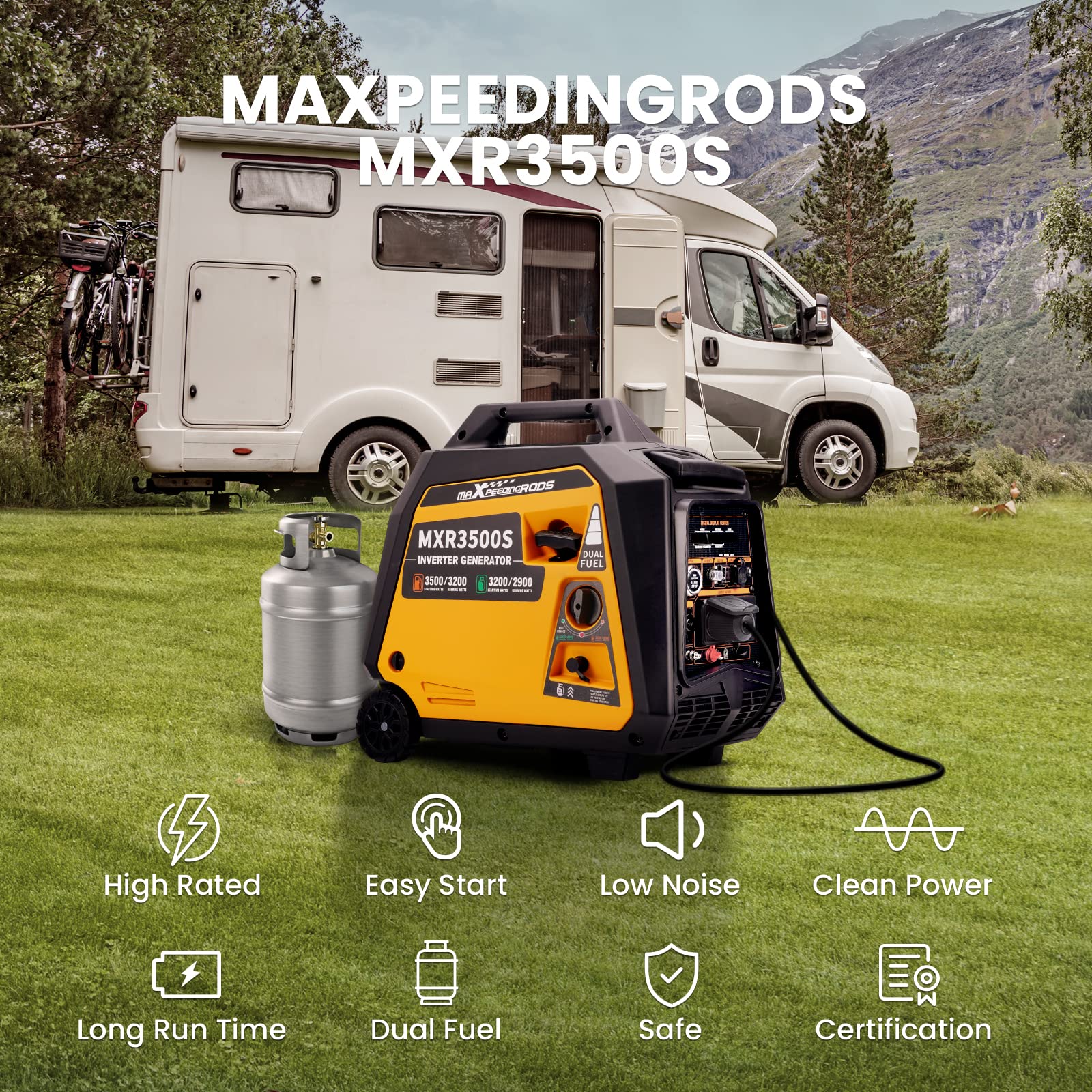 maXpeedingrods 5500W Portable Inverter Generator Petrol Silent Pure Sine Wave Generator for Camping, RV Travel,Home,or Jobsites