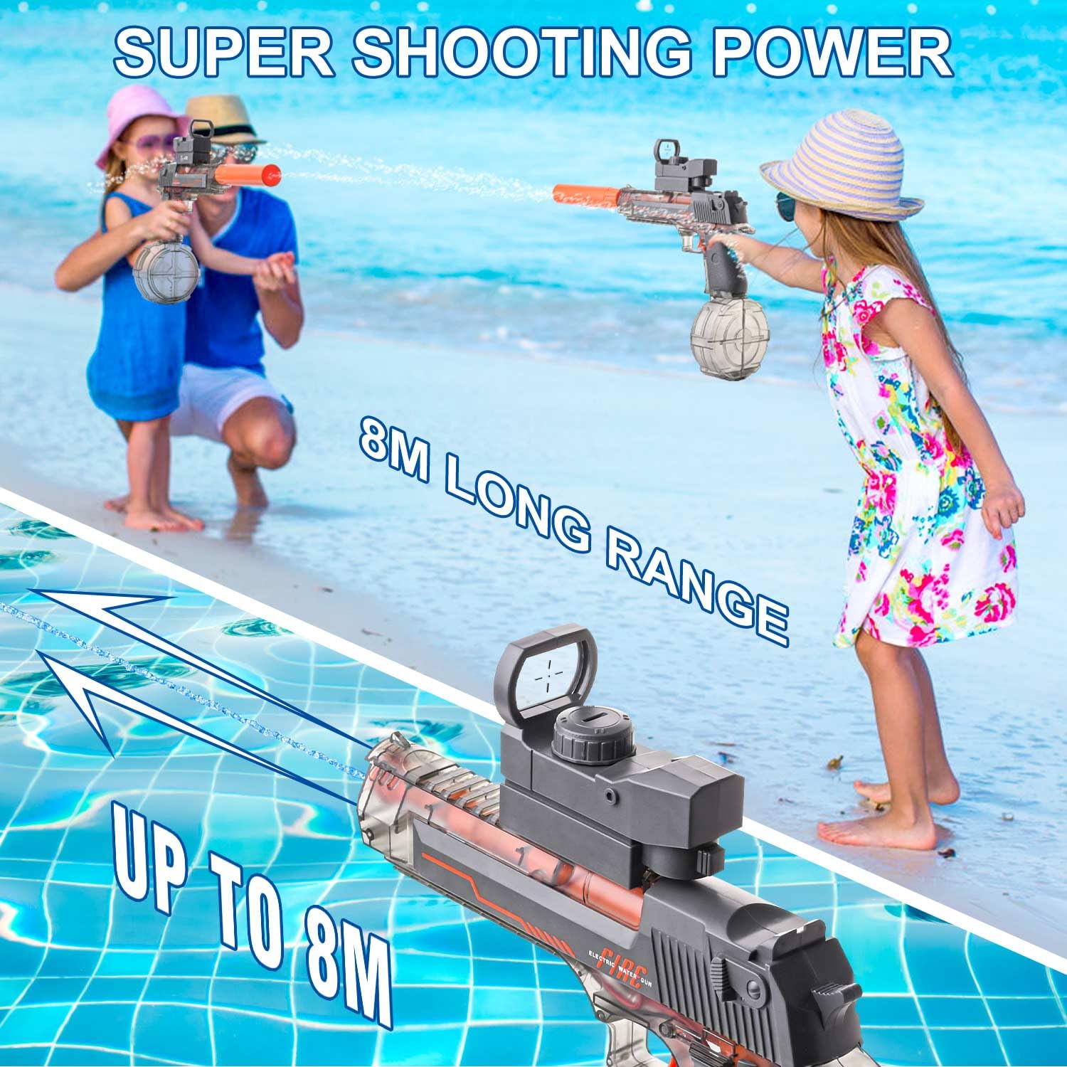 Electric Water Gun, Ultra-Long Range One-Touch Automatic Water Gun, Large Capacity Ultra-Long Standby, Suitable For Children Adults Summer Pool Party Beach Outdoor Use.