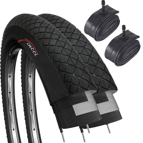 Fincci BMX Bike Tyres 20 x 1.95 Inch - Set Bicycle Tires 53-406 with 2x 20-Inch Schrader Inner Tubes - Pack of 2 Accessories for BMX and MTB bikes for