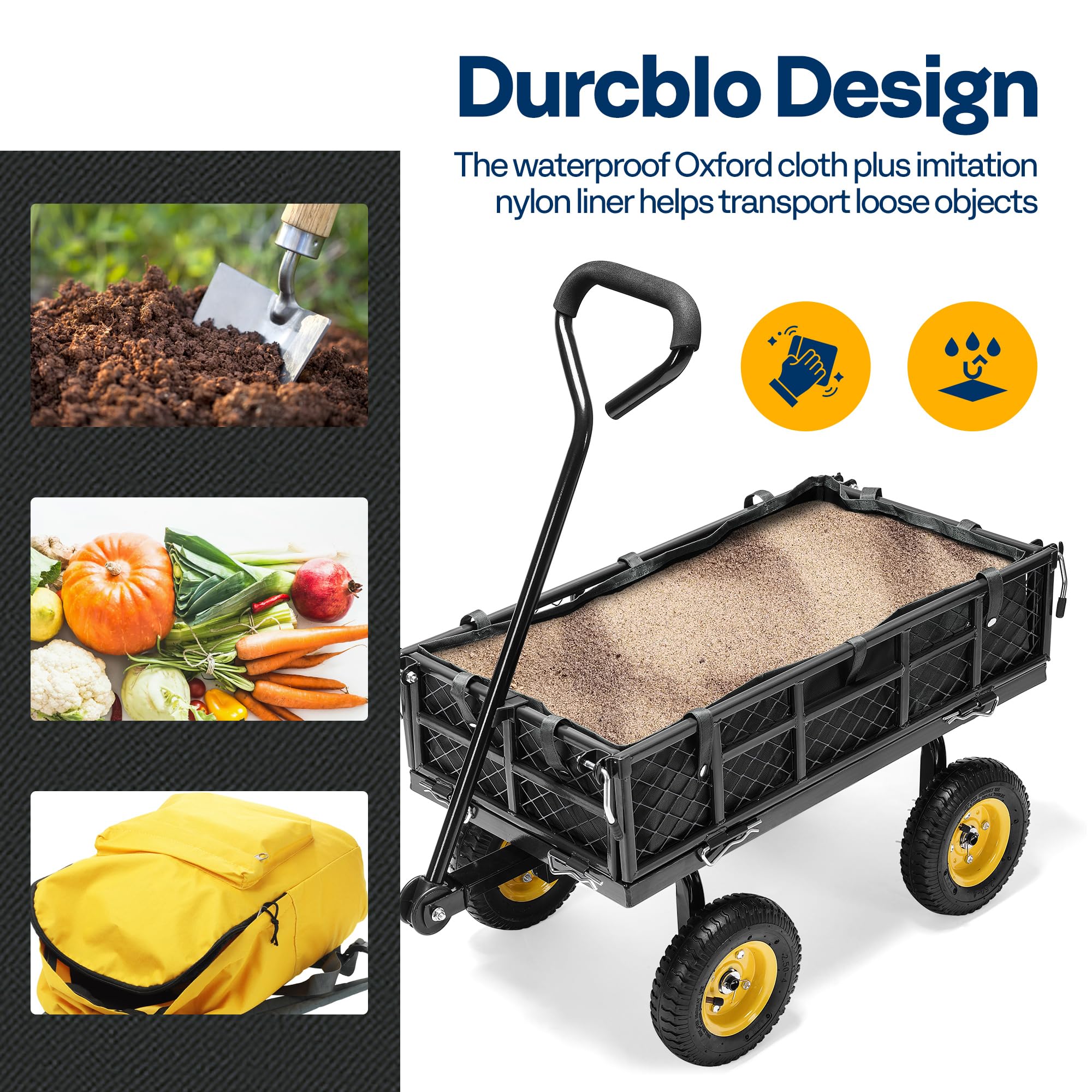 VIVOHOME Hand Trolley 400kg Capacity Durable Transport Cart with 10cm Pneumatic Tires and 180° Rotatable 80cm Handle Heavy Duty Metal Grids for Garden and Camping