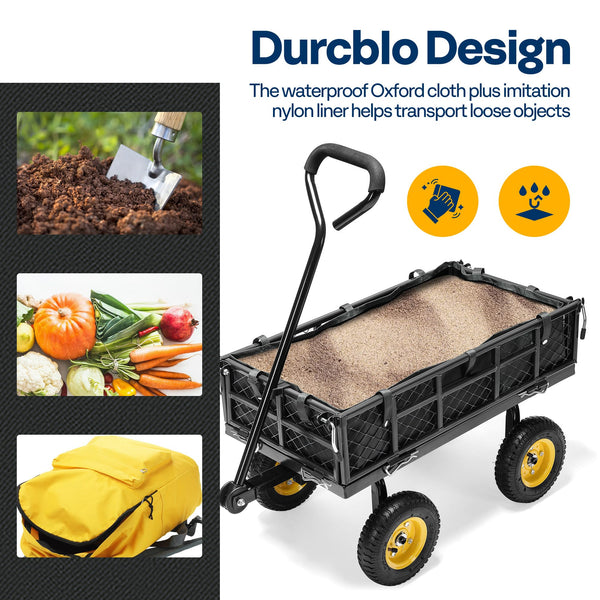 VIVOHOME Hand Trolley 400kg Capacity Durable Transport Cart with 10cm Pneumatic Tires and 180° Rotatable 80cm Handle Heavy Duty Metal Grids for Garden and Camping