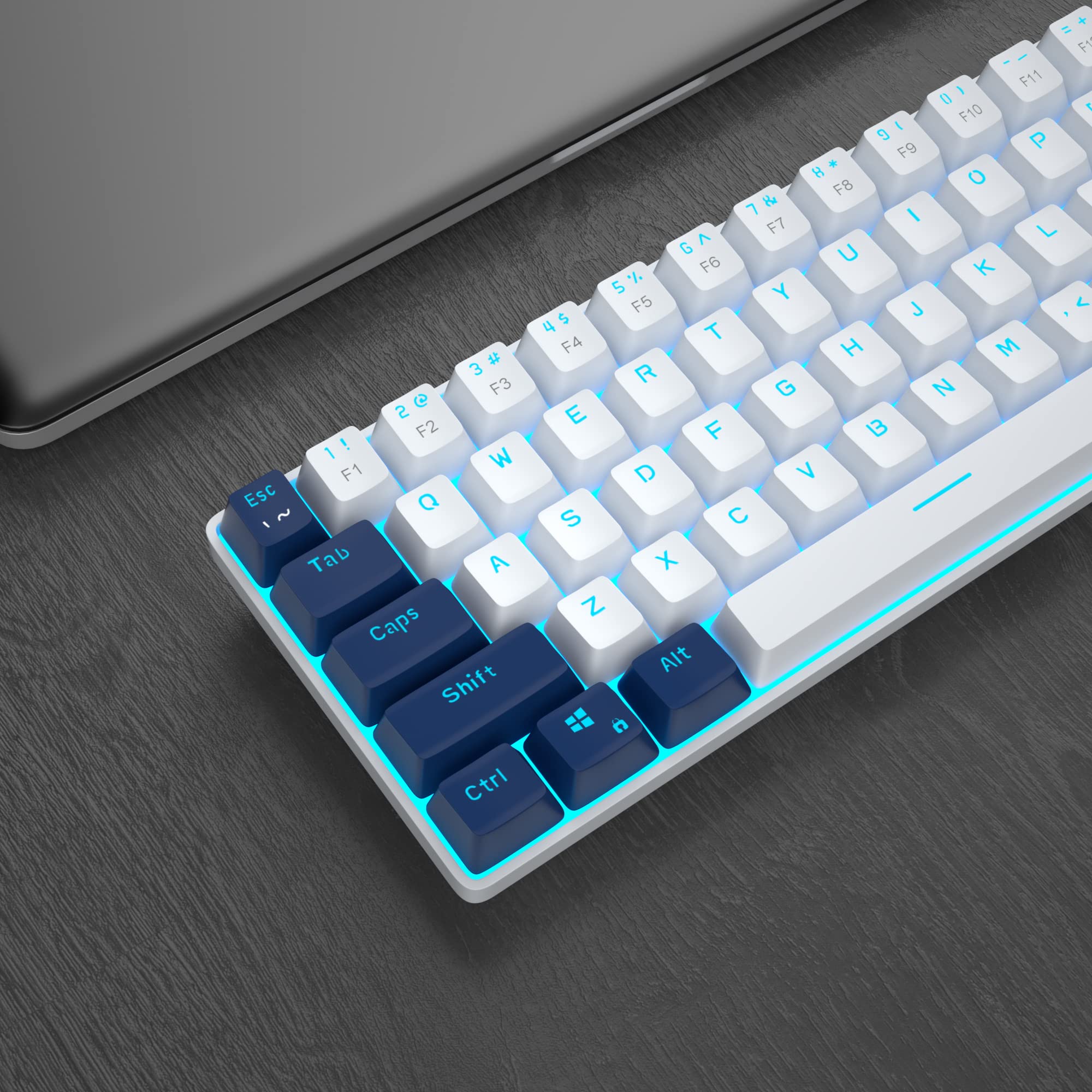 MageGee Portable 60% Gaming Mechanical Keyboard, Minimalist MK-Box Ice Blue Backlit Compact 68 Keys Wired Office Keyboard with Red Switch for Windows Laptop PC Mac Convenient(Gray & White)