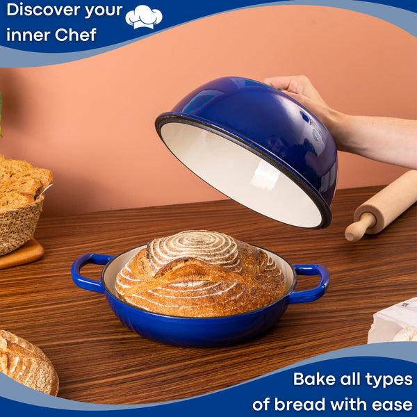 Enamelled Cast Iron Dutch Oven Pot  Dutch Oven For Sourdough Bread Baking  Cast Iron Bread Pot  Dark Blue, 6 Quarts, 22cm  by Nuovva