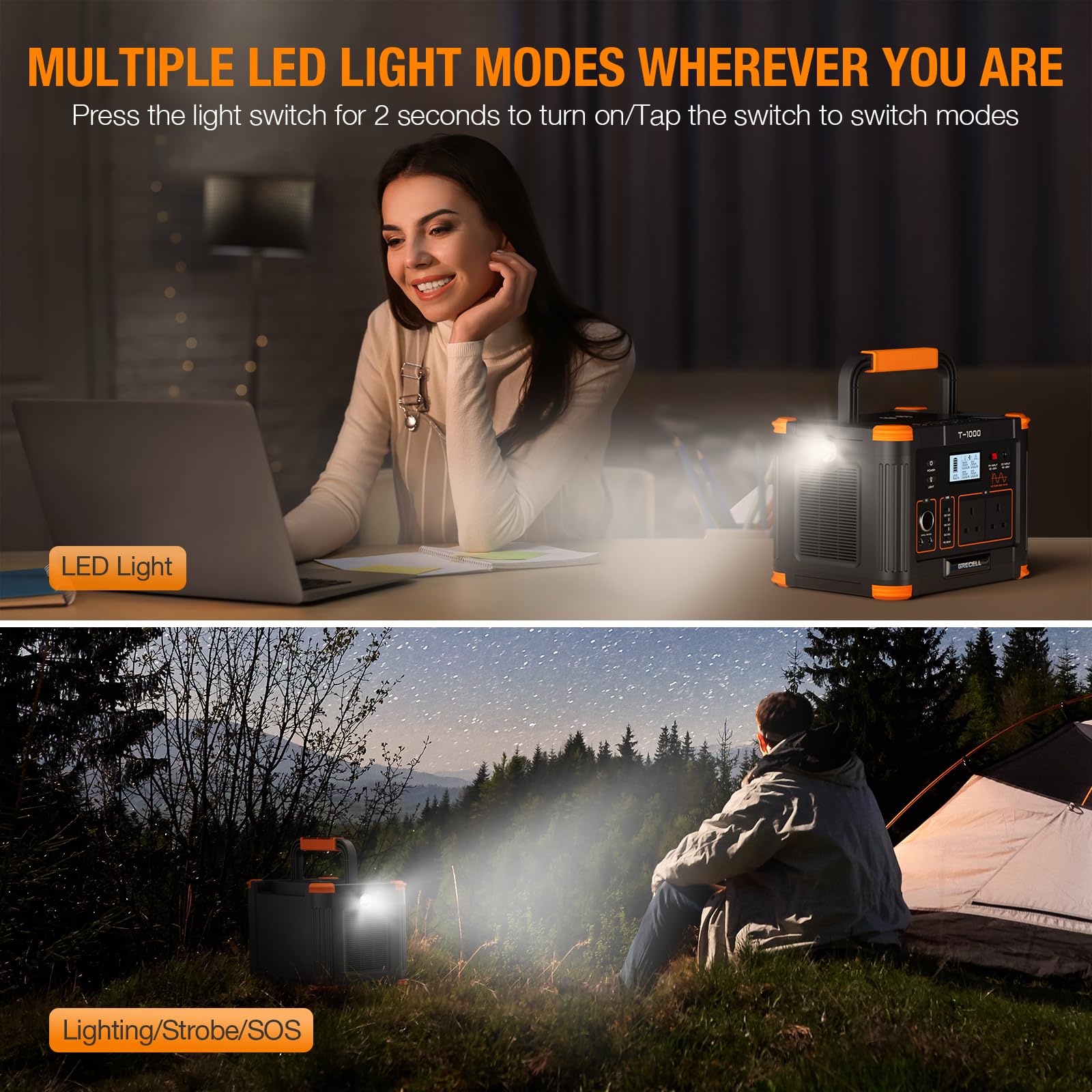 GRECELL Portable Power Station 500W(Peak 1000W), 519Wh Outdoor Solar Generator Backup Battery Pack with 2 230V AC Outlets, 500W 10-Port Powerhouse for RV/Van Camping Road Trip Home Emergency, T-500