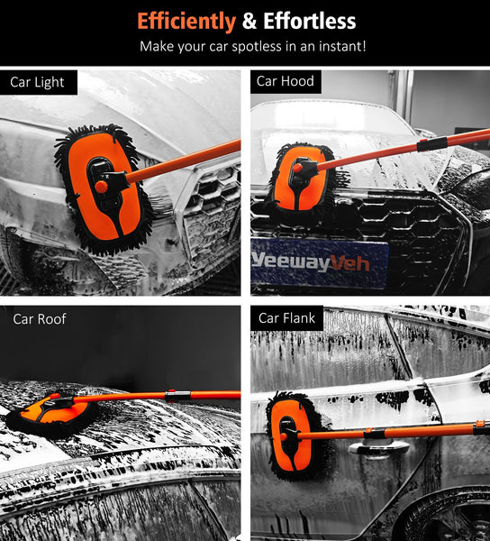 YeewayVeh Car Wash Brush, 43" Extendable Car Wash Brush Mop with Long Handle, 15 Degree Curved Soft Car Cleaning Brush kit with Extra Microfiber Brush Head for Truck SUV Cleaning, Orange