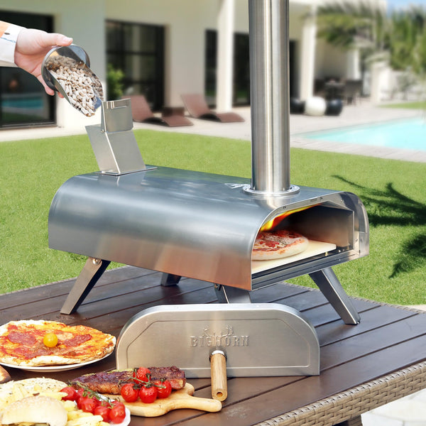 BIG HORN OUTDOORS Pizza Ovens Wood Pellet 12” Pizza Oven Cooking Pizza Maker Portable Pizza Grill (Black)