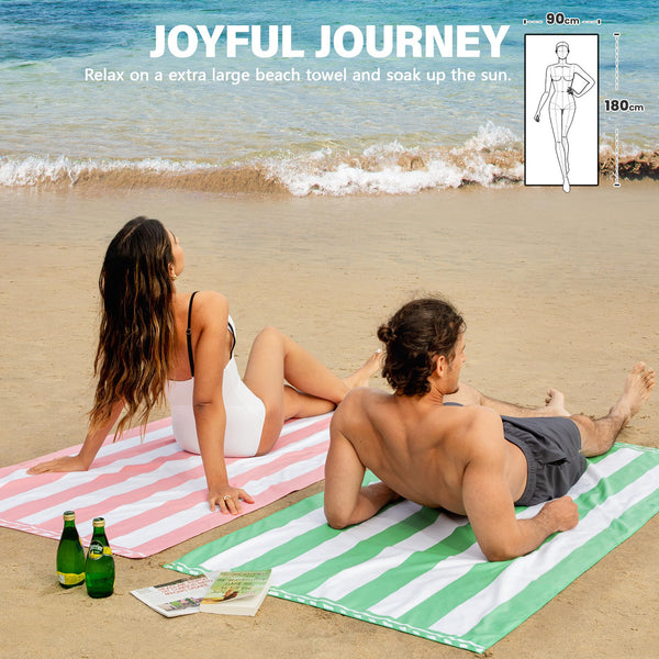 Winthome Beach Towel, Extra Large Microfibre Beach Towel for Adult, Double Sides Sand Free Quick Dry lightweight Travel Swimming Towel(Pink + Green, 90×180cm - 2 pack)