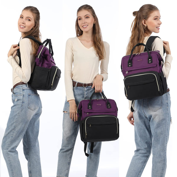 LOVEVOOK Laptop Backpack Women 15.6 inch, Work Bags for Womens, School Computer Bag with USB Port for Business College Travel, Rucksack for Teacher Nurse,BeigeGrey