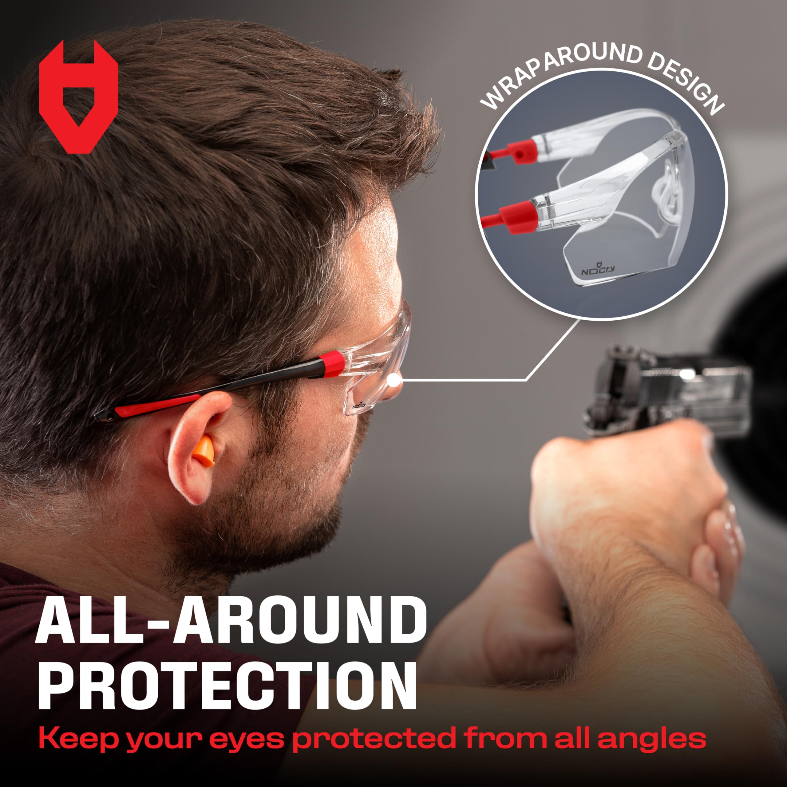 NoCry Clear Safety Glasses for Work with Anti Fog Scratch Resistant Wrap-Around Lenses and Non-Slip Grips, UV Protection. Adjustable Eye Protection Cycling and Squash Glasses with Black & Green Frames