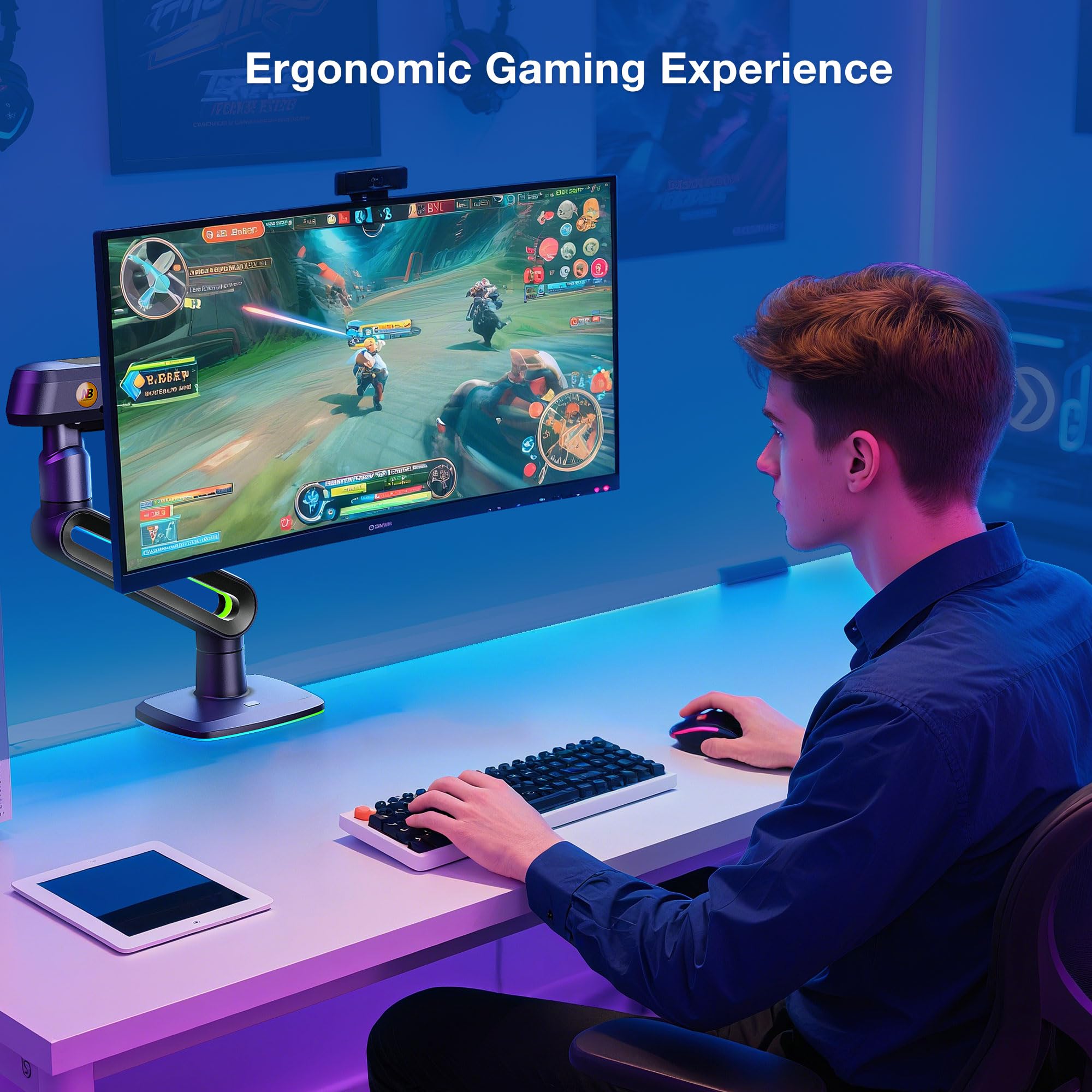 NB Ergonomic Monitor Stand for Screen 32 to 60 inch, RGB Ultrawide Curved Monitor Arm 49 57 inch - Load up to 20 kg, VESA 75 & 100 mm (Black)