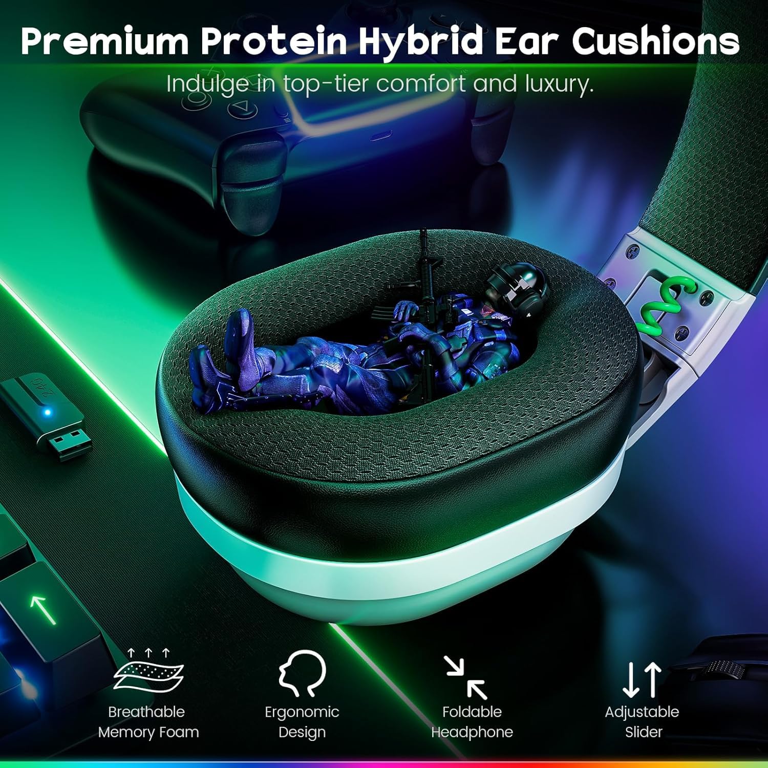 WESEARY Wireless Gaming Headset for PS5/PS4/PC/Switch/Mac, Dual Mode 2.4GHz & Bluetooth & USB, Headset with Microphone, 50-Hour Battery, EQ Modes, Lossless Audio, RGB Lighting