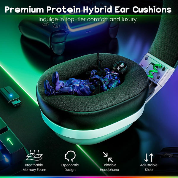 WESEARY Wireless Gaming Headset for PS5/PS4/PC/Switch/Mac, Dual Mode 2.4GHz & Bluetooth & USB, Headset with Microphone, 50-Hour Battery, EQ Modes, Lossless Audio, RGB Lighting