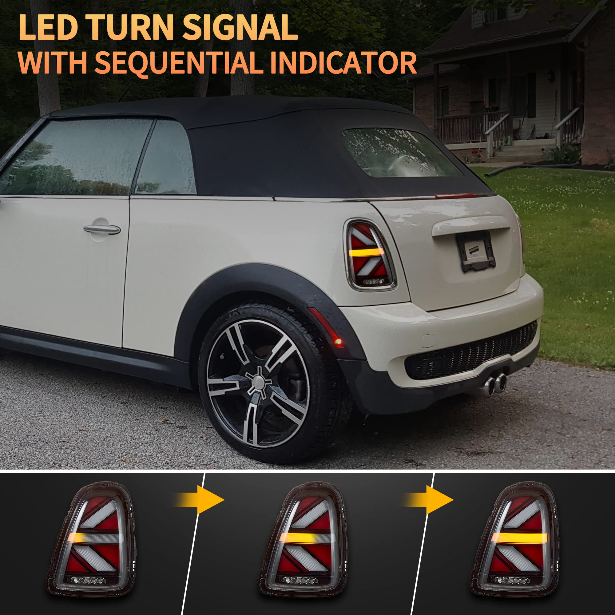 VLAND LED Rear Lights Compatible with Mini Cooper R56 R57 R58 R59 2007-2013, w/Startup Dynamic Display & Sequential Turn Indicator, 1 Set (Red)