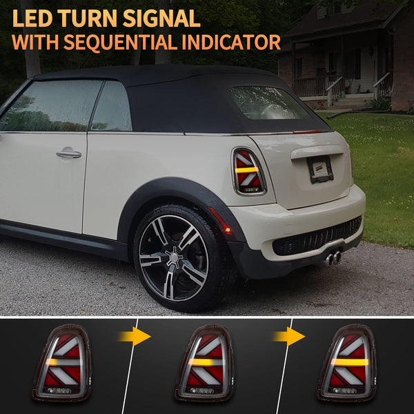 VLAND LED Rear Lights Compatible with Mini Cooper R56 R57 R58 R59 2007-2013, w/Startup Dynamic Display & Sequential Turn Indicator, 1 Set (Red)