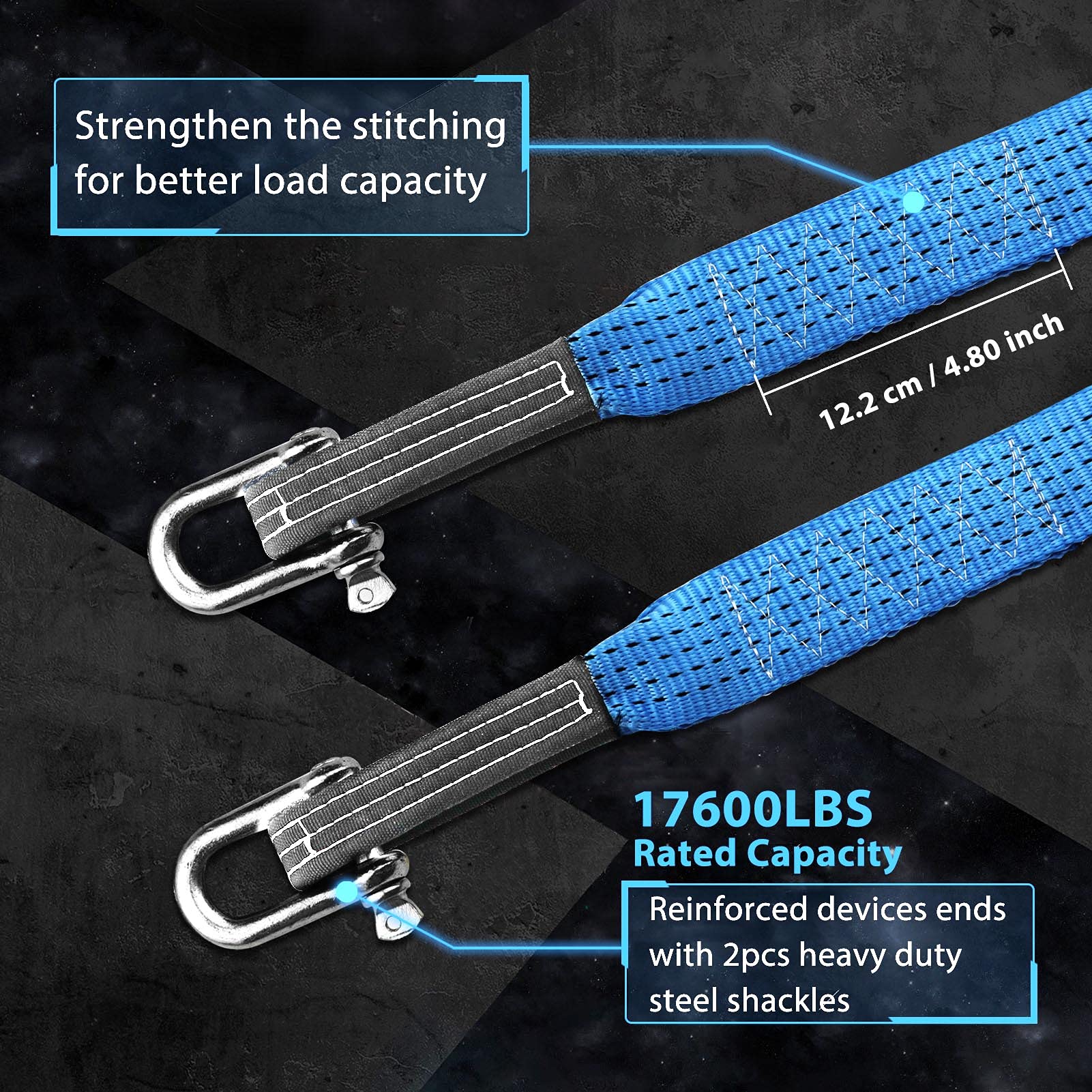 MAIKEHIGH Towing Rope 15 Ton (33,700 Lbs), 6M x 7.6cm Off-Road Recovery Tow Strap with 2 Gloves for Car, Truck, SUV, Snow (Green)