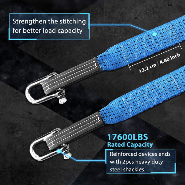 MAIKEHIGH Towing Rope 15 Ton (33,700 Lbs), 6M x 7.6cm Off-Road Recovery Tow Strap with 2 Gloves for Car, Truck, SUV, Snow (Green)