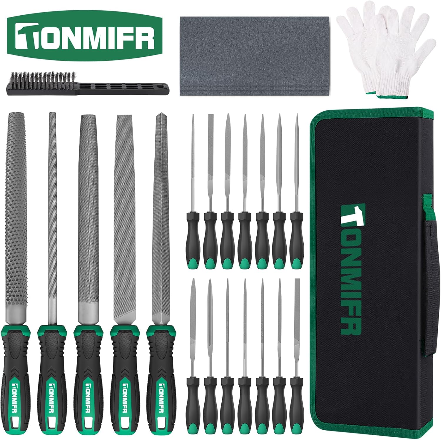Tonmifr Professional Metal File Set 34Pcs Industrial Grade High Carbon Steel,5 Shapes (Flat/Half Round/Round/Triangle/Square) for Hardened Steel, Metalworking Tools with Storage Case,14 Needle Files