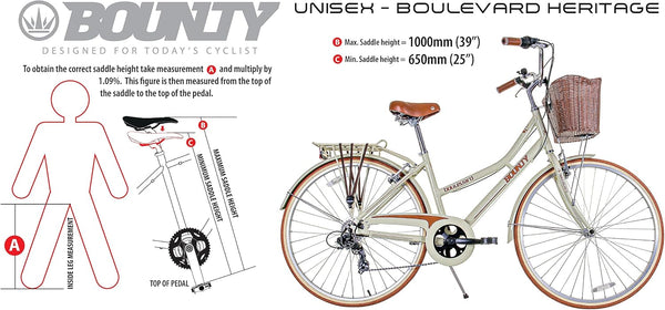 Bounty Boulevard Hybrid Bike - Classic Step-Through Frame with 6 Speed Shimano Gears, Sprung Saddle, Pannier Rack, and Front Basket - Formal Road Bike