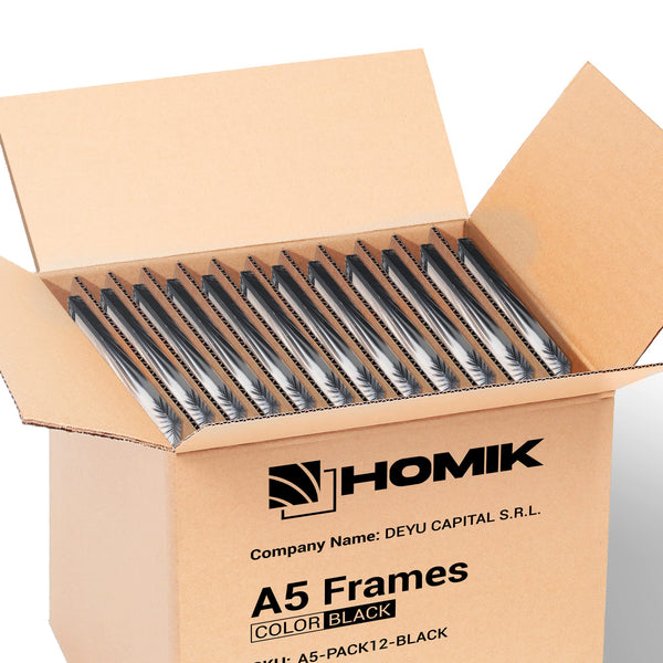 HOMIK A5 Black Photo Frame set of 12 - Picture Frame A5 Black Economy Pack of 12