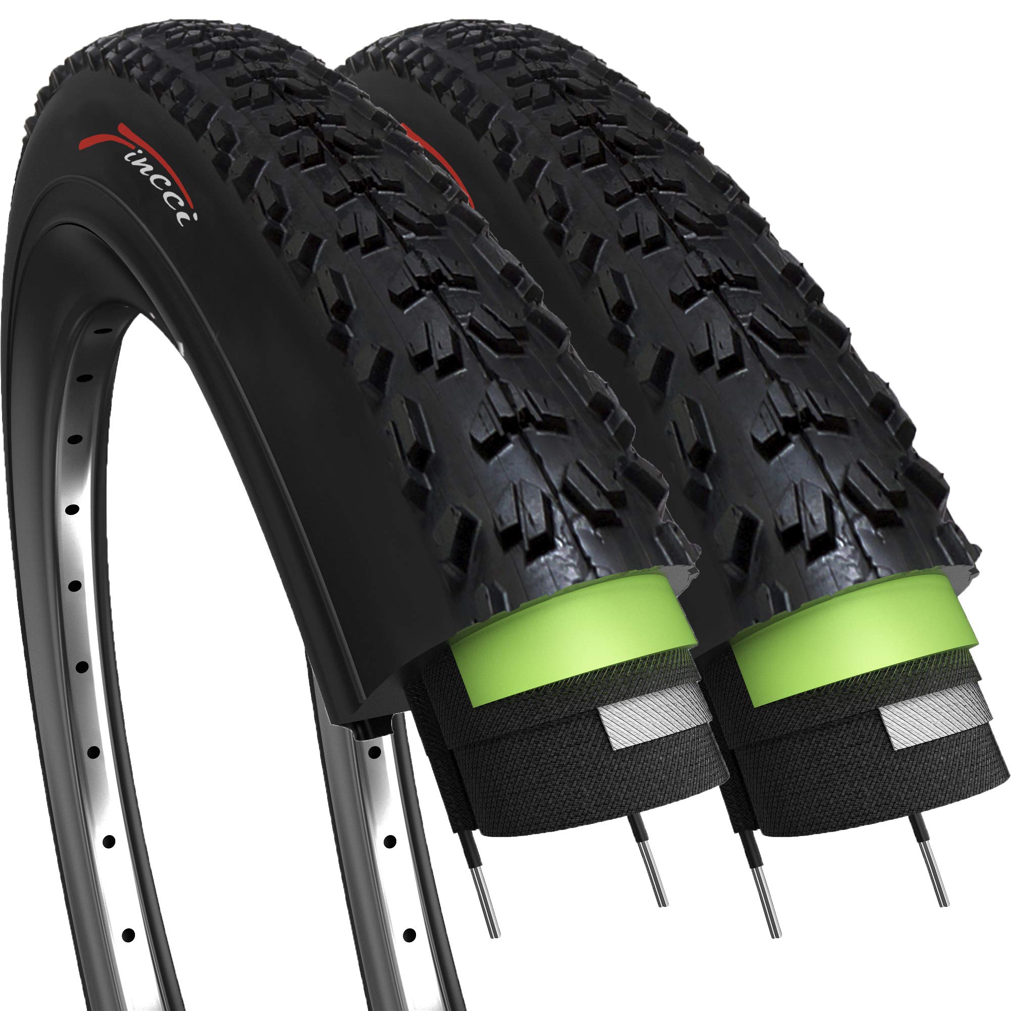 Fincci Bicycle Tyres MTB 26 x 1.95 inch - Pair Foldable Tires 26" with 1 mm Nylon Protection, Tyres 50-559 for Hybrid & Mountain & Electric Bikes -