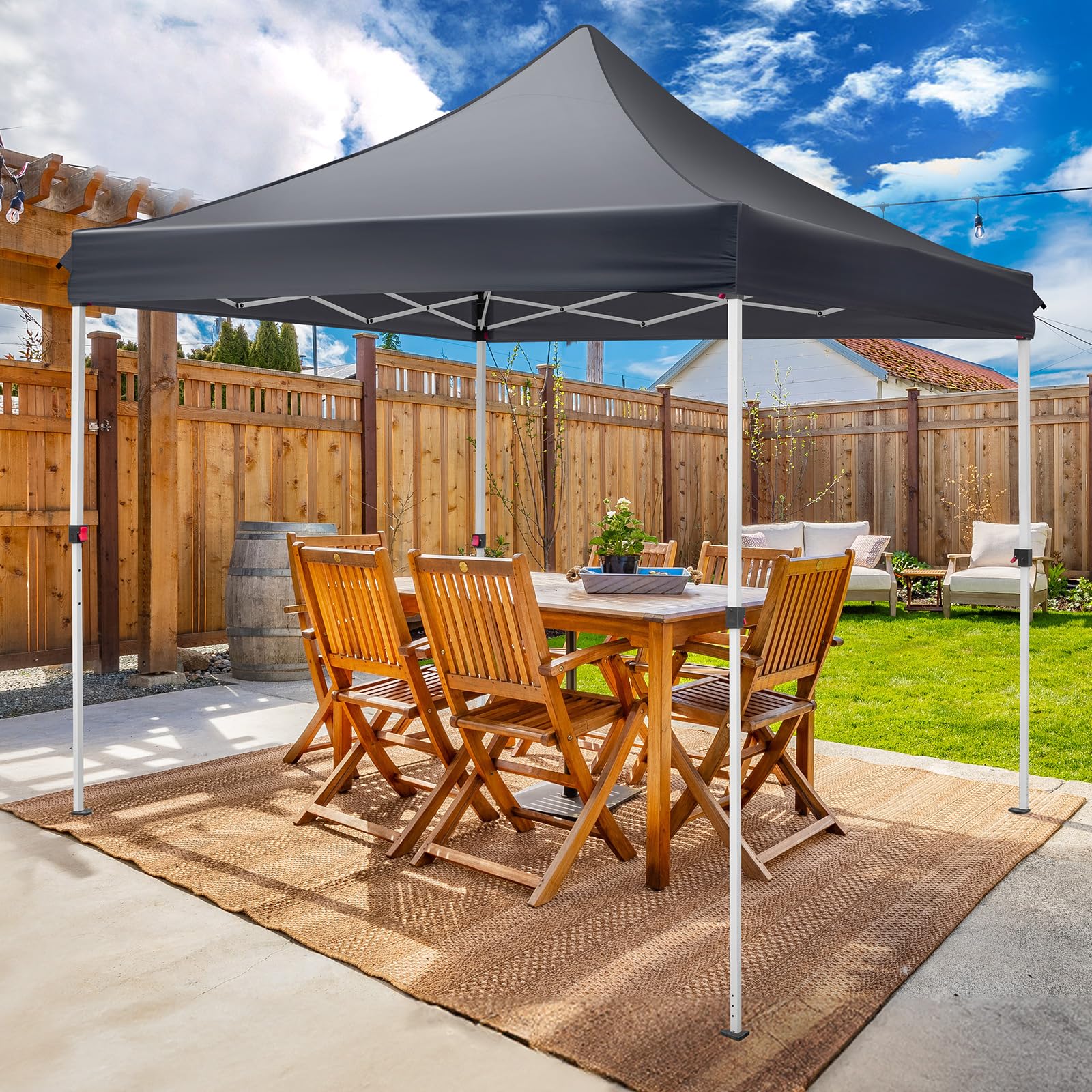 Outopee 3m x 3m Ez Pop Up Canopy Tent with 4 SideWalls, Outdoor Gazebo Portable Instant Canopy for Commercial Events, Party, Backyard BBQ, Camping, Blue