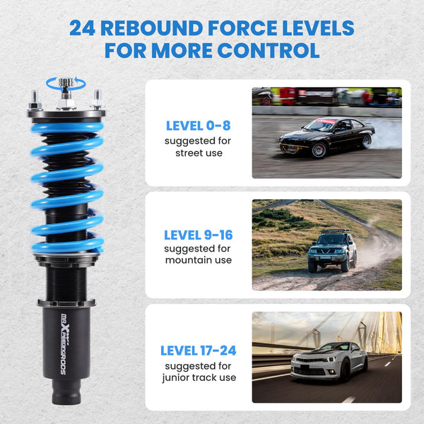 maXpeedingrods Coilovers for Honda Civic 1988-2000, for Honda CRX del Sol 1992-1995, for Acura Integra 1990-2001, 24 Levels Damper Adjustable Struts, Height Adjustable T6 Upgraded Lowering Kit