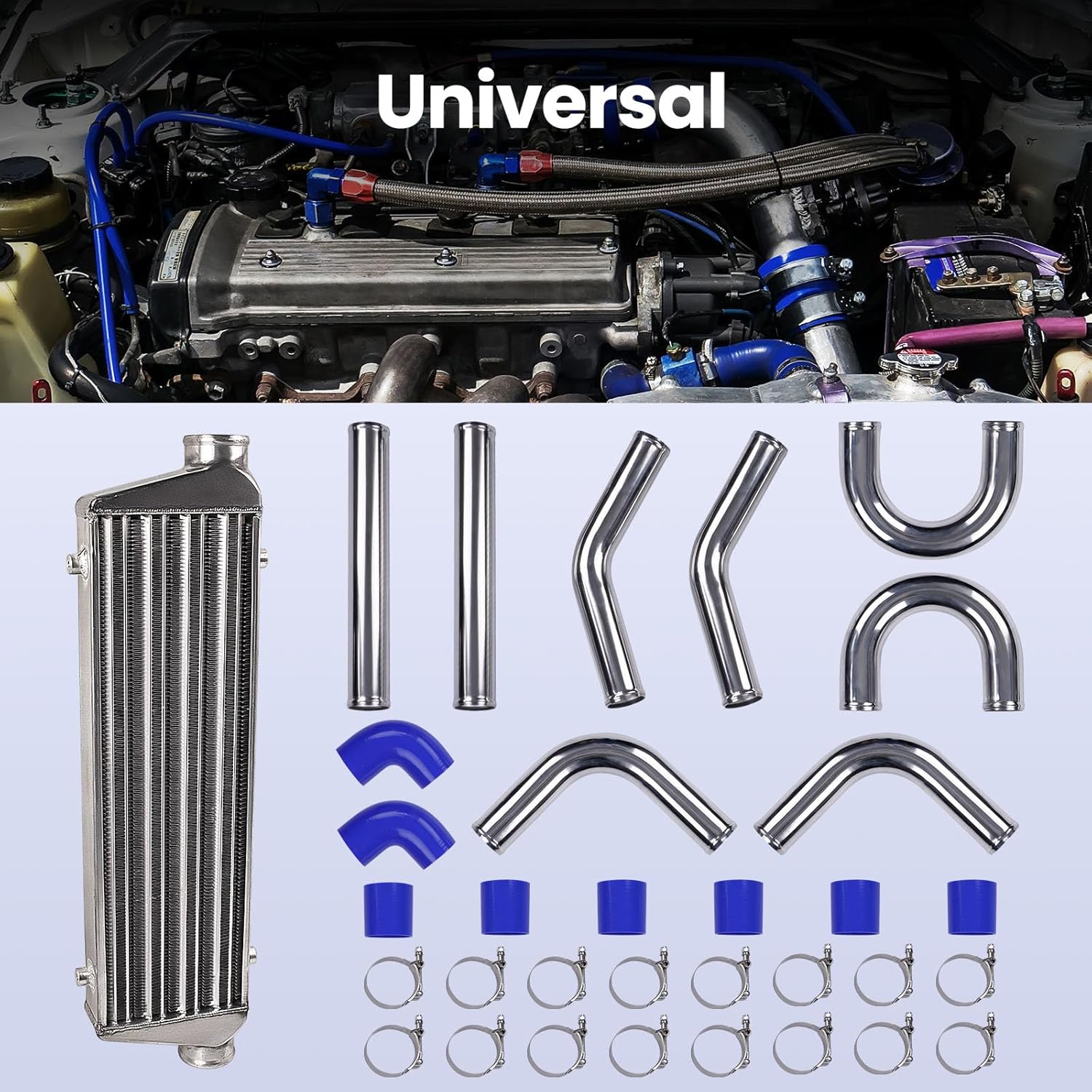 maXpeedingrods 550x180x65mm Universal Intercooler Aluminum Turbo Cooler + 2.5" 64mm Sleeve Compatible Intercooler Turbocharger Pipe Hose Kit