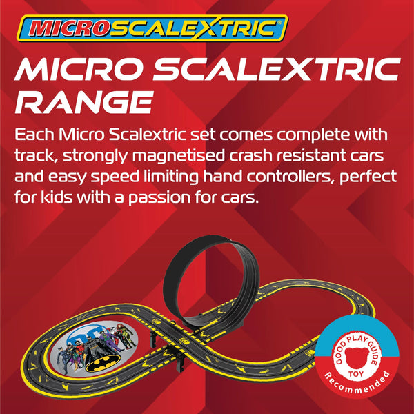 Scalextric G1155M Micro Car Race Track Sets for Kids Age 4+ - Batman vs Joker Themed Construction Set, Battery Powered Racing, Slot Cars Kids' Play Vehicles - Mini Toy Tracks for Boys