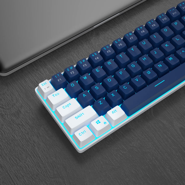 MageGee Portable 60% Gaming Mechanical Keyboard, Minimalist MK-Box Ice Blue Backlit Compact 68 Keys Wired Office Keyboard with Red Switch for Windows Laptop PC Mac Convenient(Gray & White)
