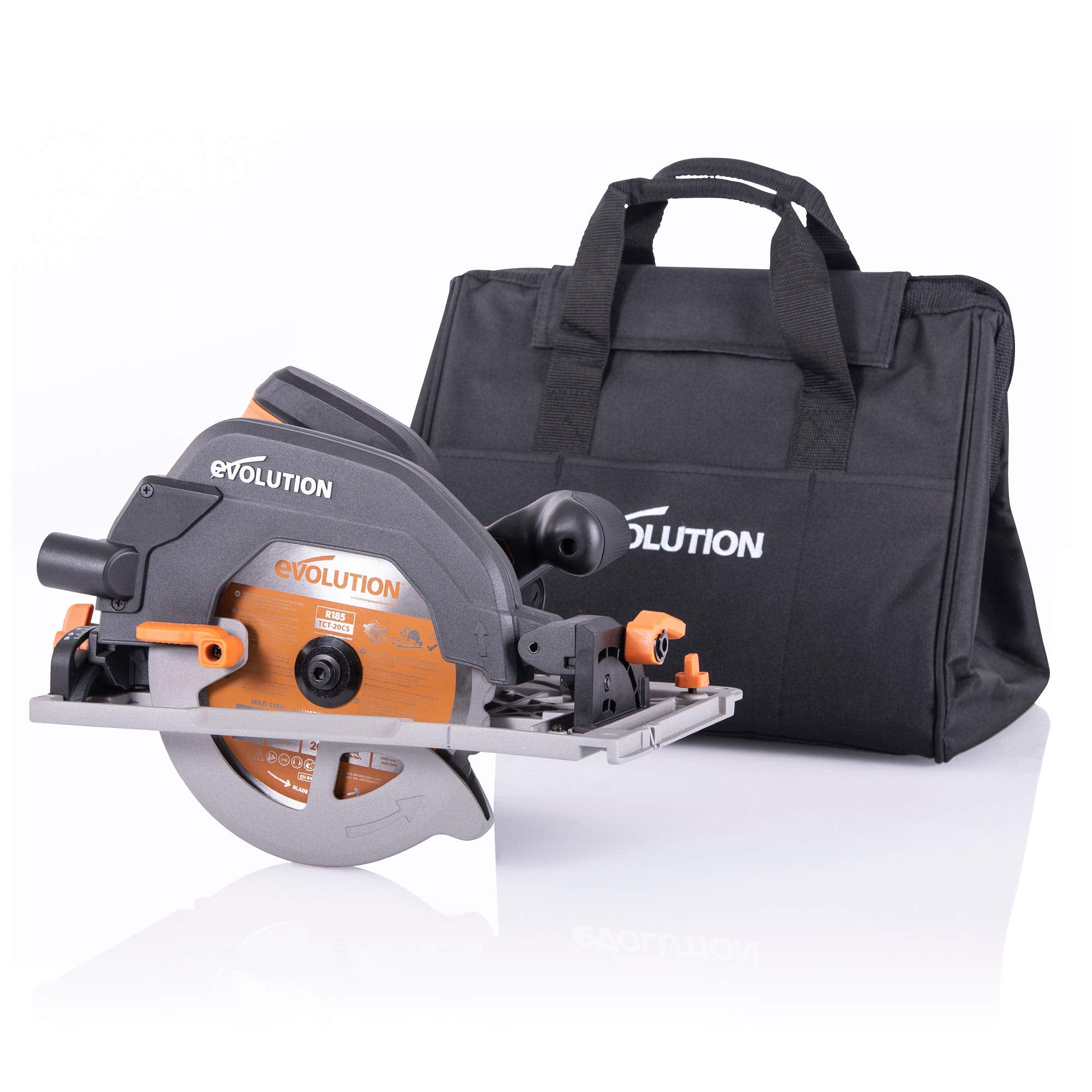 Evolution Power Tools R185CCSX Circular Saw With 1020 mm 3-Piece Track | Multi-Material Blade, Cuts Wood, Metal, Plastic & More | Incl Dust Port Adapter | 185mm (230v)