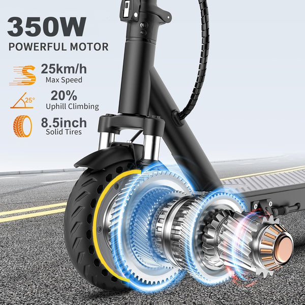 Electric Scooter, Electric Scooter Adult 350W with 25-35KM Range, Max Speed 25KM/H, 8.5" Solid Tire, Double Braking System for Adults and Teens