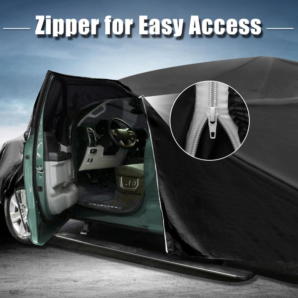 X AUTOHAUX All-Weather Pickup Truck Cover for Toyota Tacoma Crew Cab Pickup 4 Door 6.1 Feet Bed (2005-2021) - Waterproof, UV-Resistant, and Windproof with Left Door Zipper, 190T PU Material