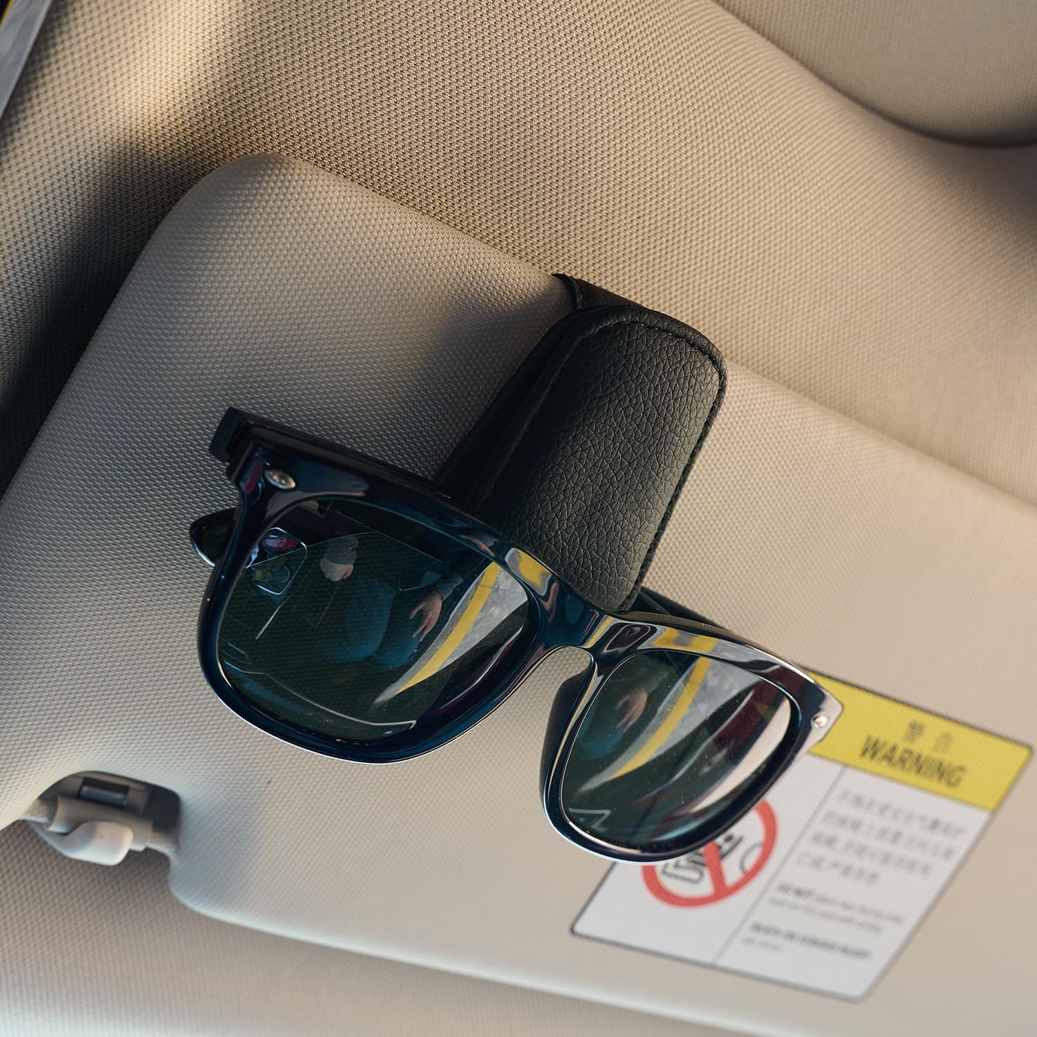 Premium Leather Sunglasses Holder for Car Visor - Luxury Car Accessories Organizer, Stylish Unisex Gift for Men & Women, Durable Eyeglass Case Clip with Compact Design (Black)