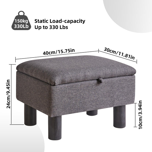 Aibiju Small Pouffe Footstool with Storage, Linen Fabric Pouf with Wodden Legs, Change Shoes Stool for Living Room and Bedroom, Dark Grey, YD-JD1363