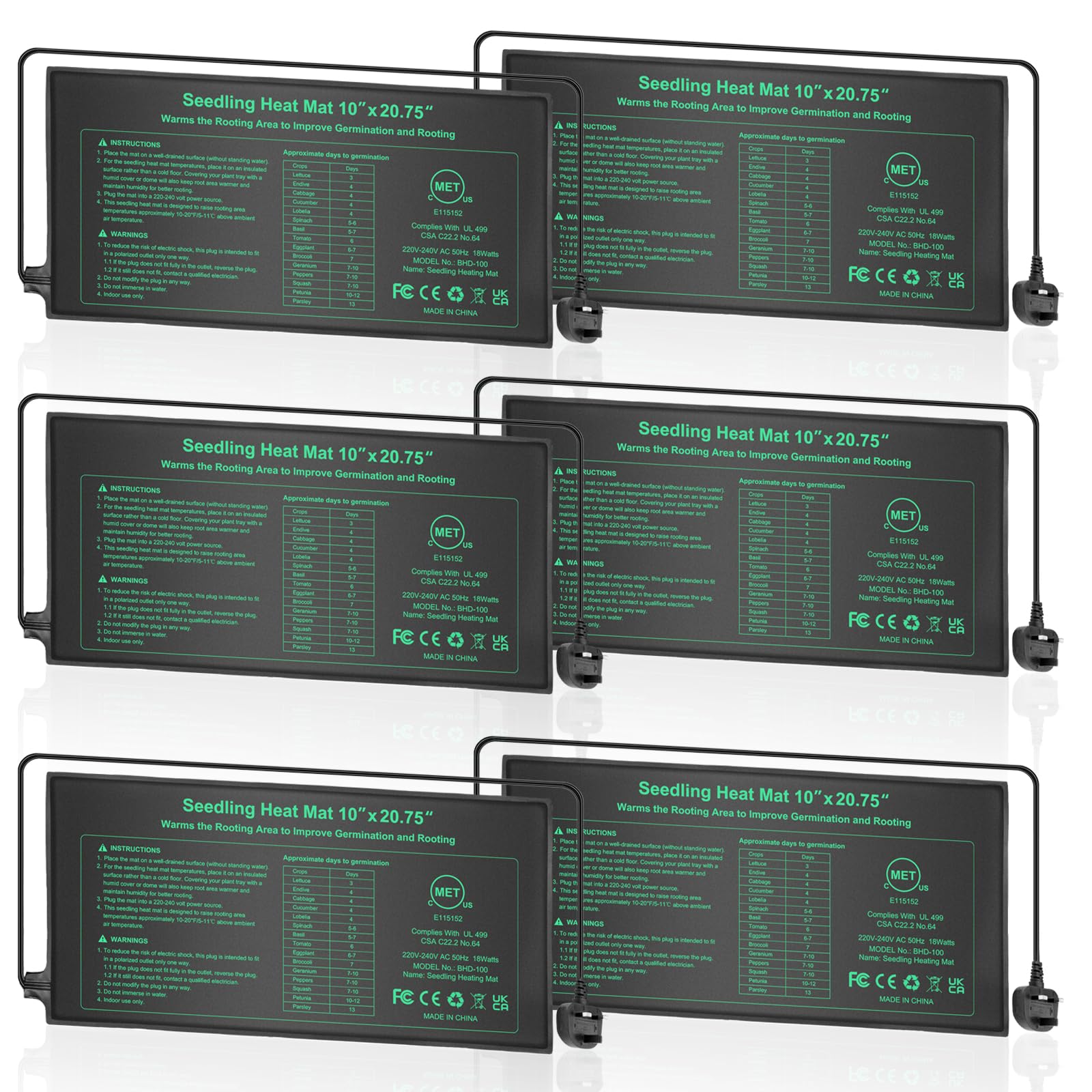 HYDGOOHO Seedling Heat Mat 6 Pack,Waterproof Heat Mat for Seed Starting,10 x 20.75in Plant Heating Mats for Seedling Germination,Hydroponic Reptile