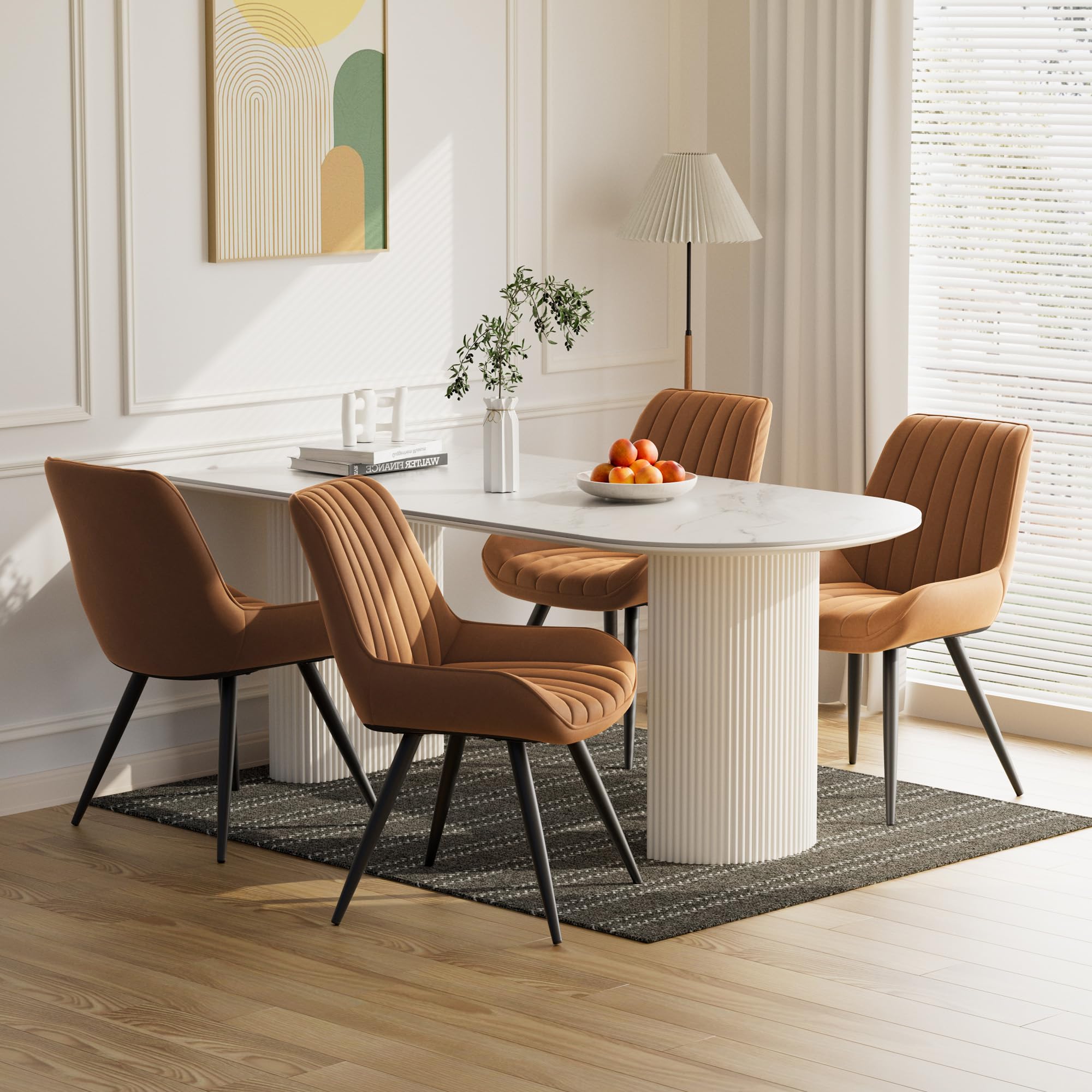 Hawthyhome Dining Chairs Set of 4 |Upholstered Chairs with 10cm Thick Seat Cushion •Upholstered Fabric Dining Chair •Kitchen Chair with Backrest •Modern Armchairs with Metal Legs •Dark Grey