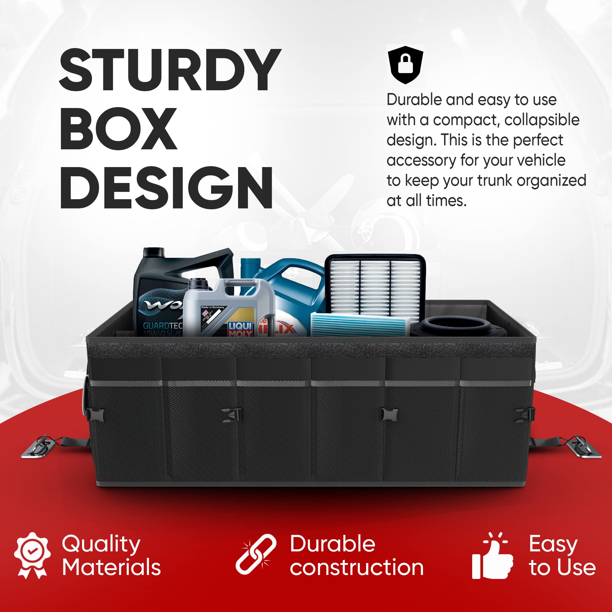 FORTEM Car Boot Organiser, Collapsible Multi Compartment SUV Organizer, Foldable Storage for Car Accessories for Women Men, 600D Oxford, Non Slip Bottom, Securing Straps, Soft Cover (50L)