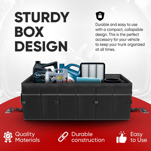 FORTEM Car Boot Organiser, Collapsible Multi Compartment SUV Organizer, Foldable Storage for Car Accessories for Women Men, 600D Oxford, Non Slip Bottom, Securing Straps, Soft Cover (50L)