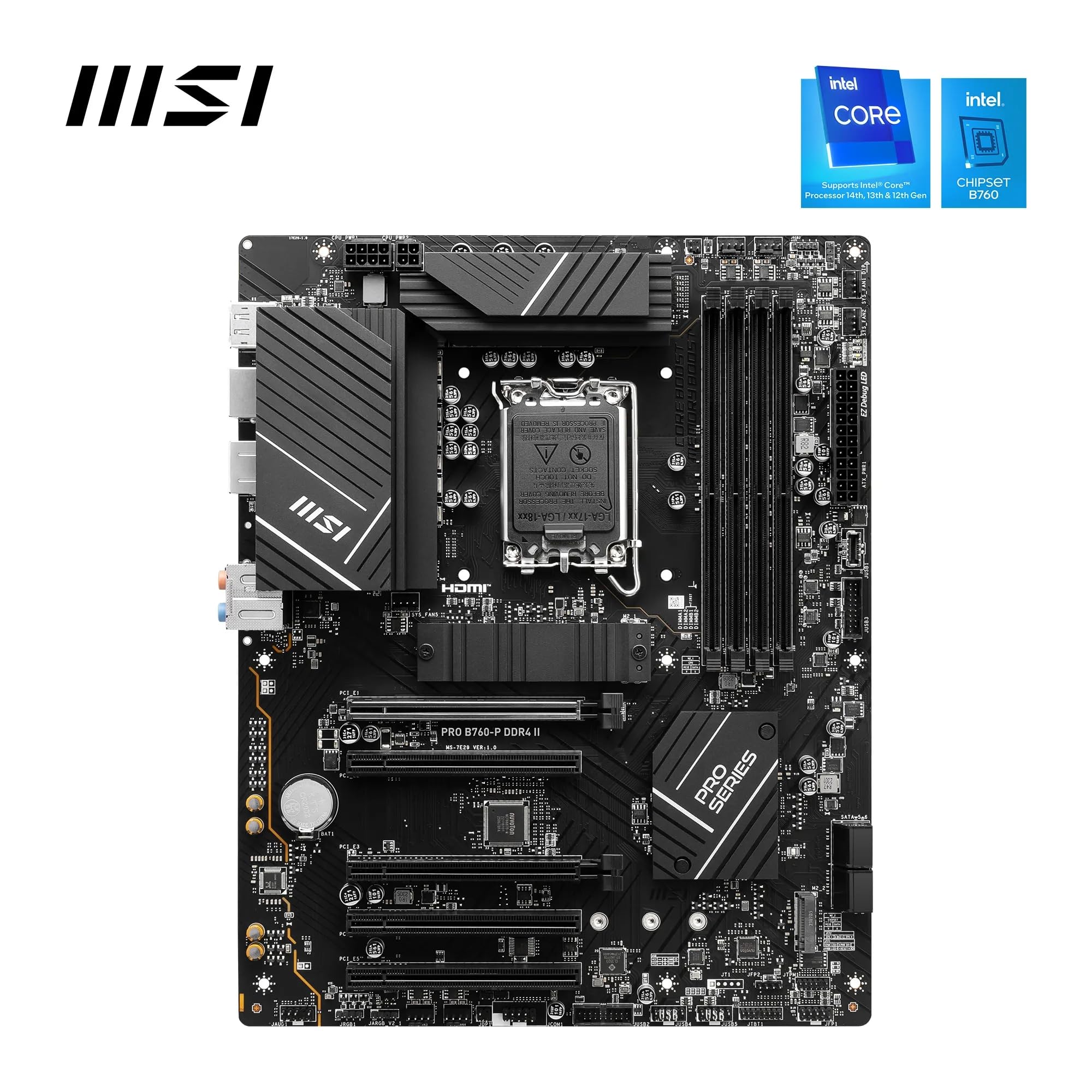 MSI B760 GAMING PLUS WIFI DDR4 Motherboard, ATX - Supports Intel 14th, 13th & 12th Gen Core Processors, LGA 1700 - DDR4 Memory Boost 5333+MHz/OC, 1x PCIe 4.0 x16, 2 x M.2 Gen4, 2.5G LAN, Wi-Fi 6E