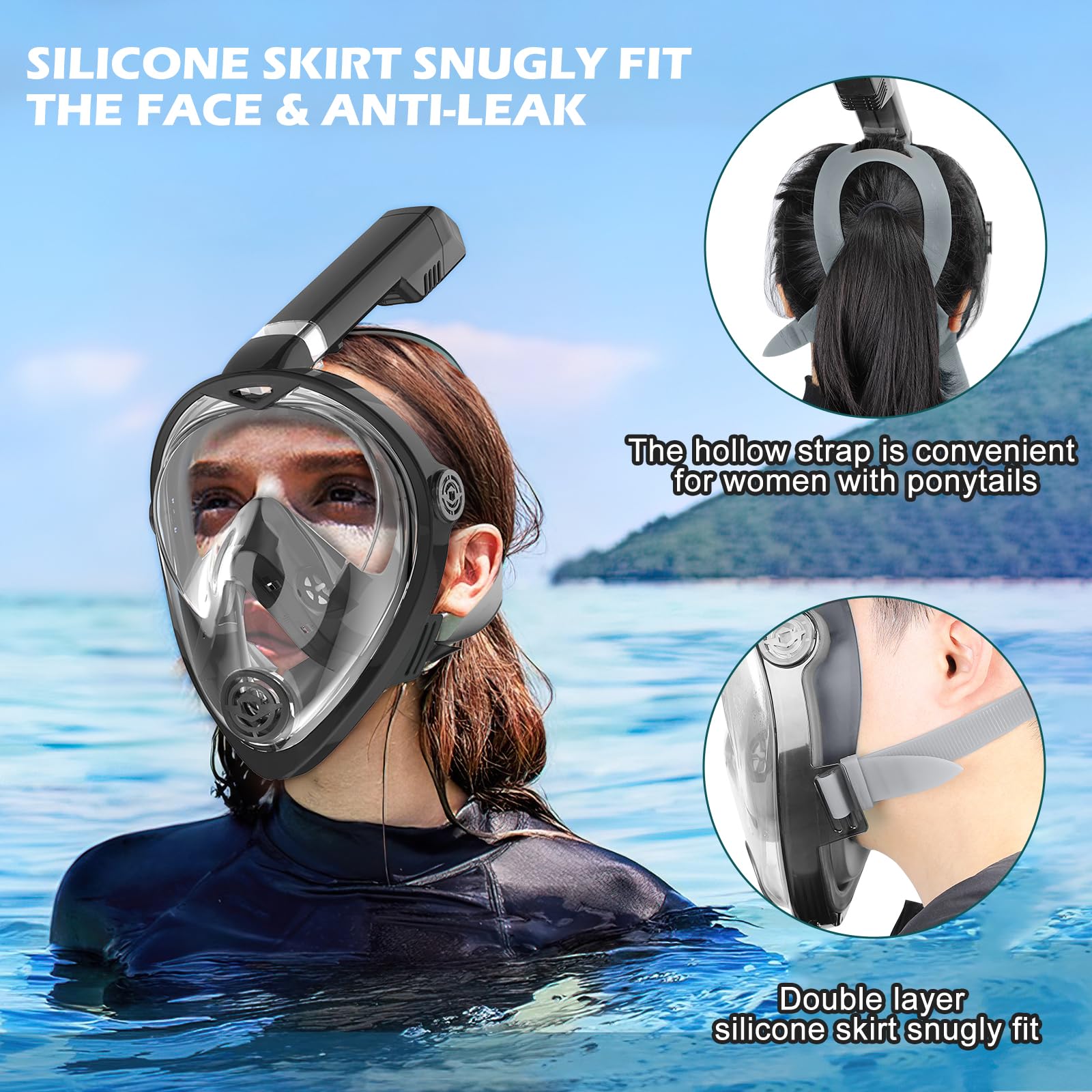 KUYOU Full Face Snorkel Mask, Snorkeling Gear for Adults Teens with Latest Dry Top Breathing System, Foldable 180°Panoramic View Snorkeling Mask Adult, Anti-Fog & Anti-Leak