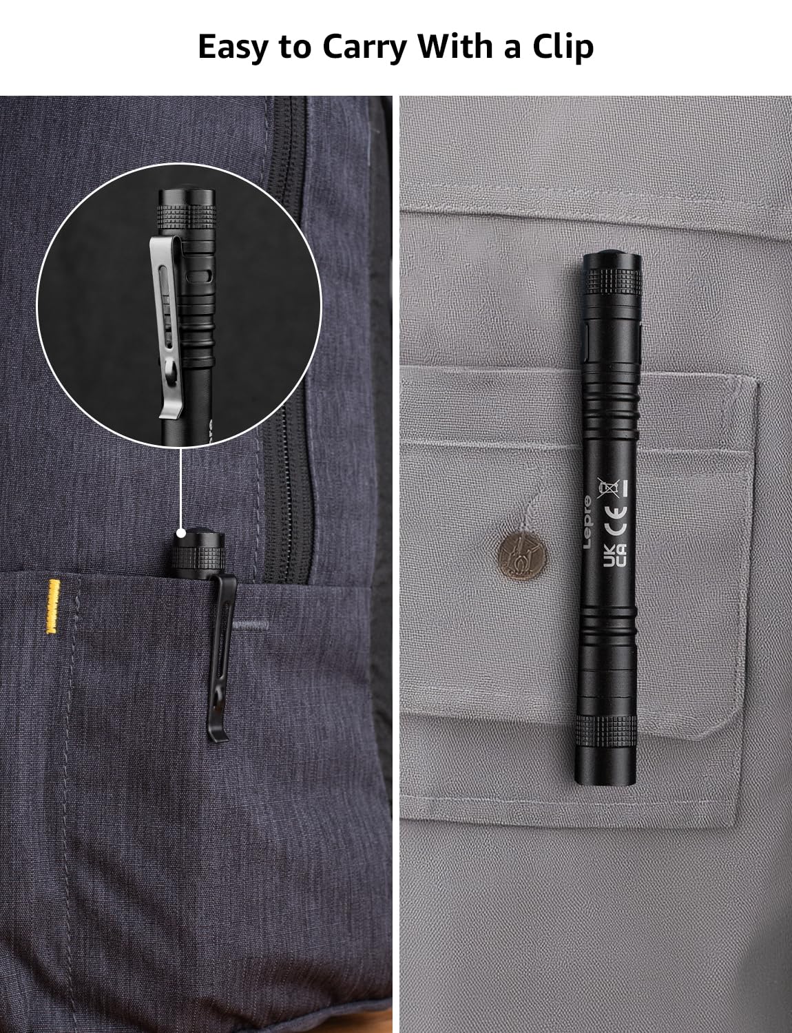 Lepro UV Torch Light, 365nm Ultraviolet Flashlight, Lightweight Pen Torch with Clip, High UV Purity, Small Ultraviolet Light, Blacklight Detector for Pet Urine, Stain, Bed Bugs, and More, 2 Packs