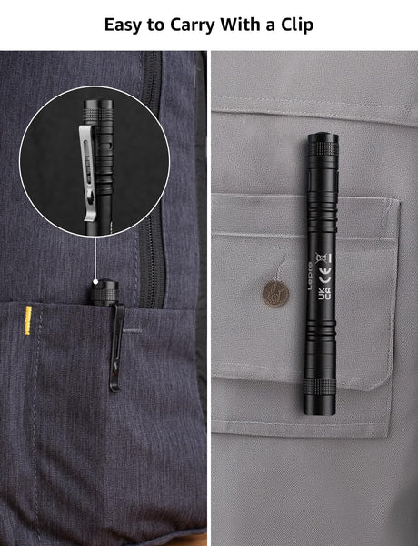 Lepro UV Torch Light, 365nm Ultraviolet Flashlight, Lightweight Pen Torch with Clip, High UV Purity, Small Ultraviolet Light, Blacklight Detector for Pet Urine, Stain, Bed Bugs, and More, 2 Packs