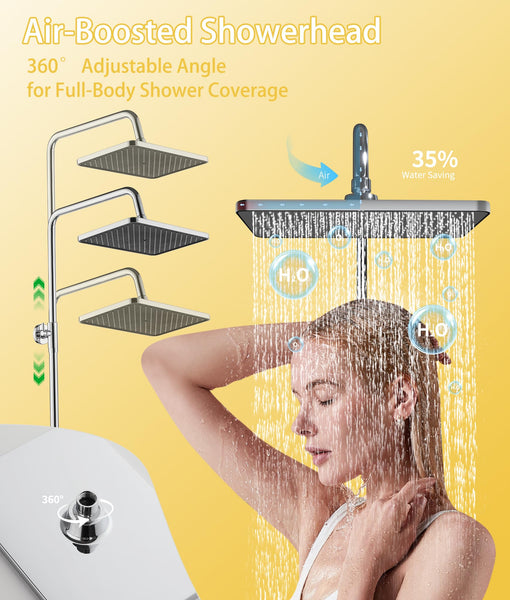 Thermostatic Shower Mixer Set,38°C Thermostatic Shower System with Rainfall Shower Head,3-Mode Handheld Shower,Adjustable Height Stainless Steel Shower Set (Black)