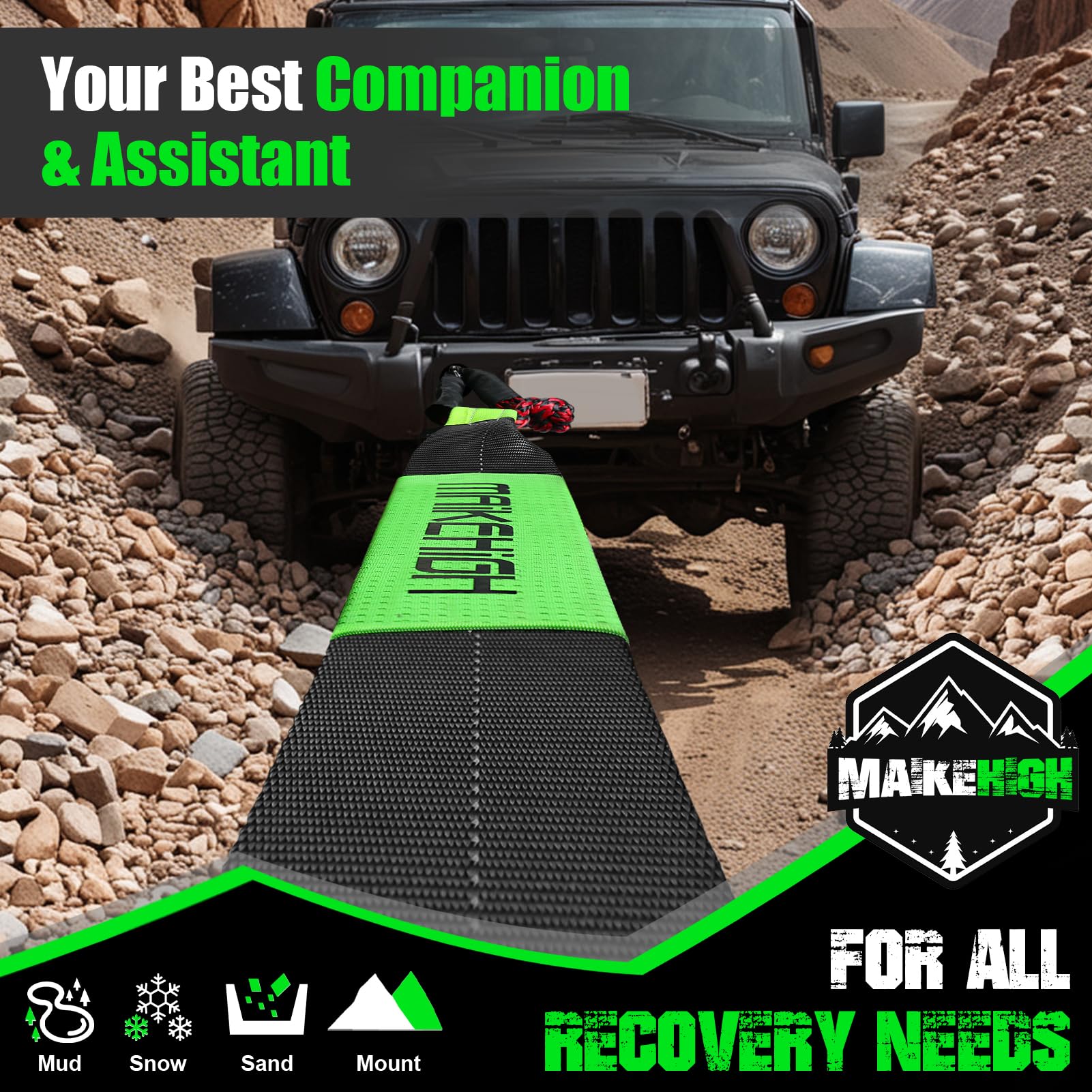 MAIKEHIGH Tow Rope 15 Ton (33,700 Lbs), 6M x 7.6cm Off-Road Recovery Towing Strap with 2 Gloves for Car, Truck, SUV, Emergency (Black)